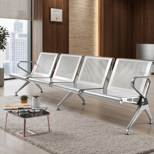 Modern 4-Seater Stainless Steel Waiting Chair