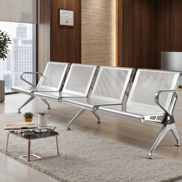 Modern 4-Seater Stainless Steel Waiting Chair