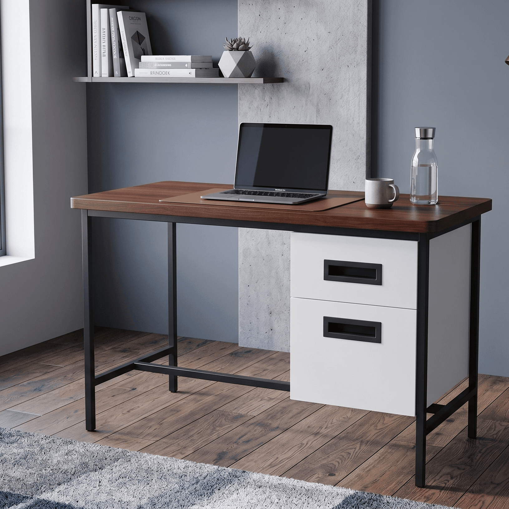 Modern Wooden Office Study Desk with Drawer Cabinet
