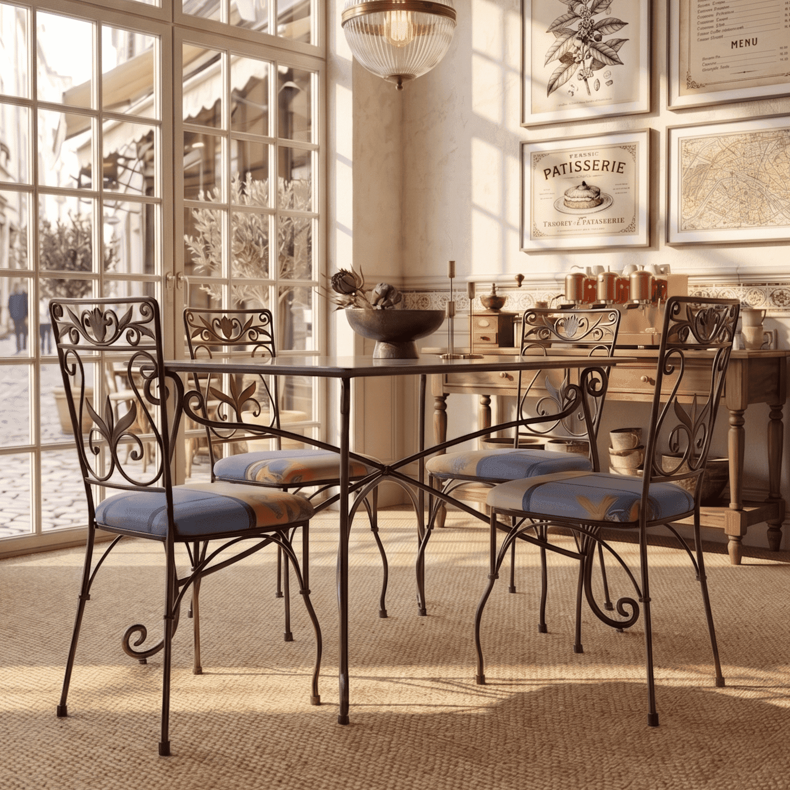 Elegant Wrought Iron 4 Seater Dining Set