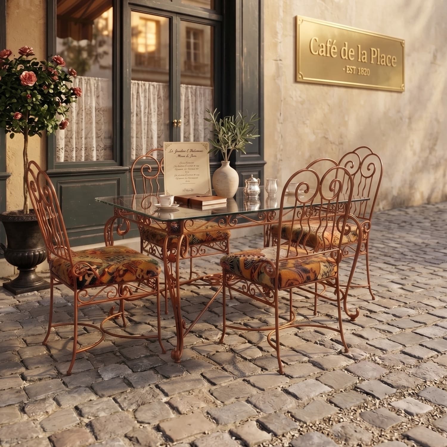 Vintage Wrought Iron 4 Seater Café Dining Set