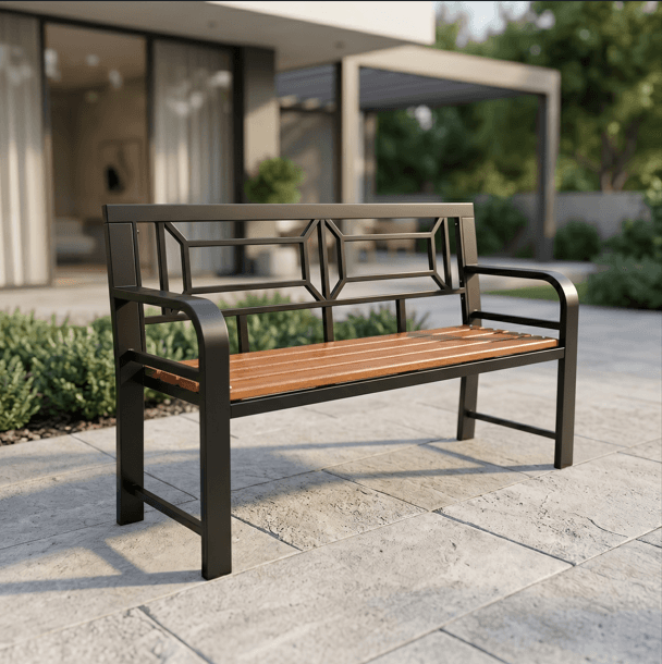 Modern Outdoor Metal & Wooden Garden Bench