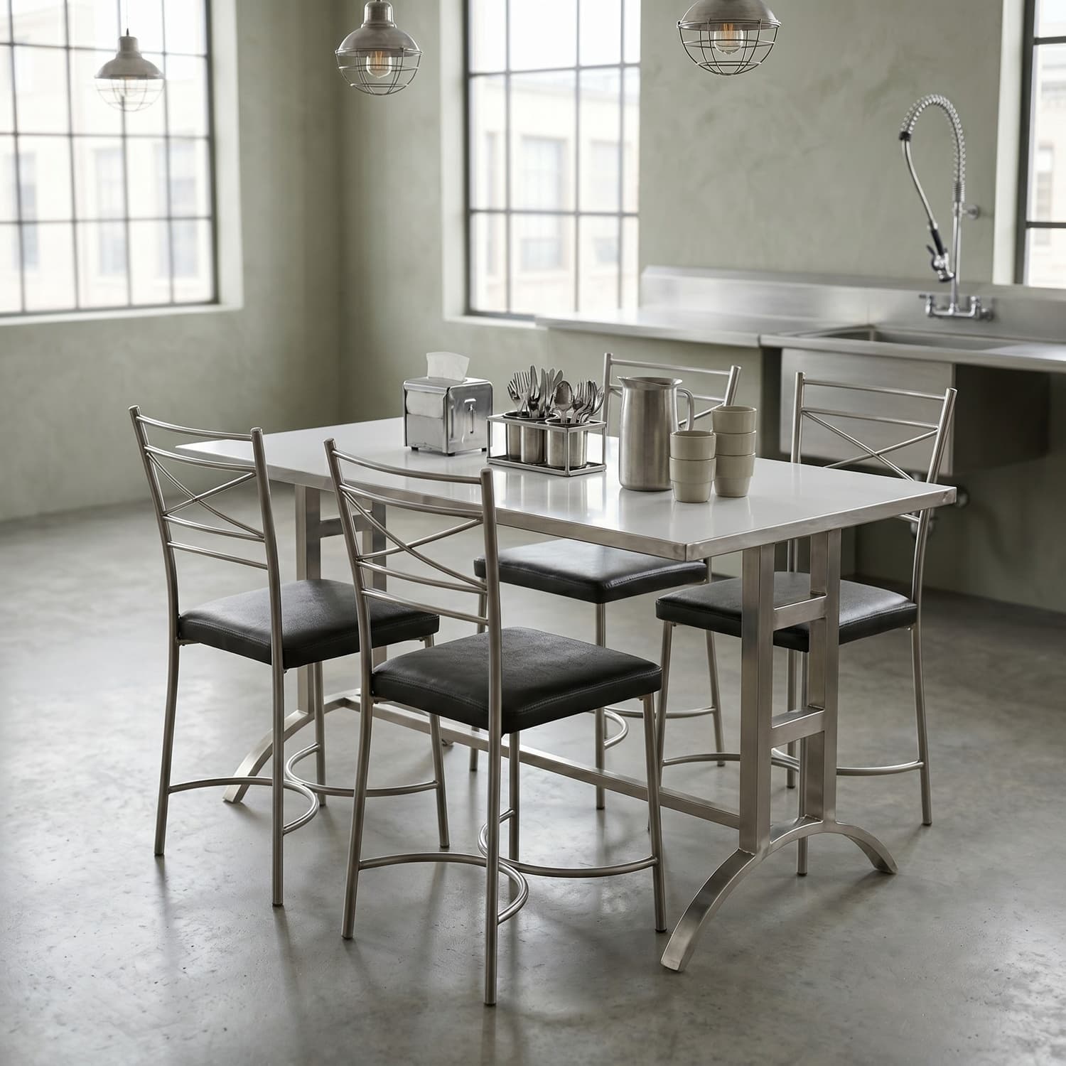 Modern Stainless Steel Dining Table Set