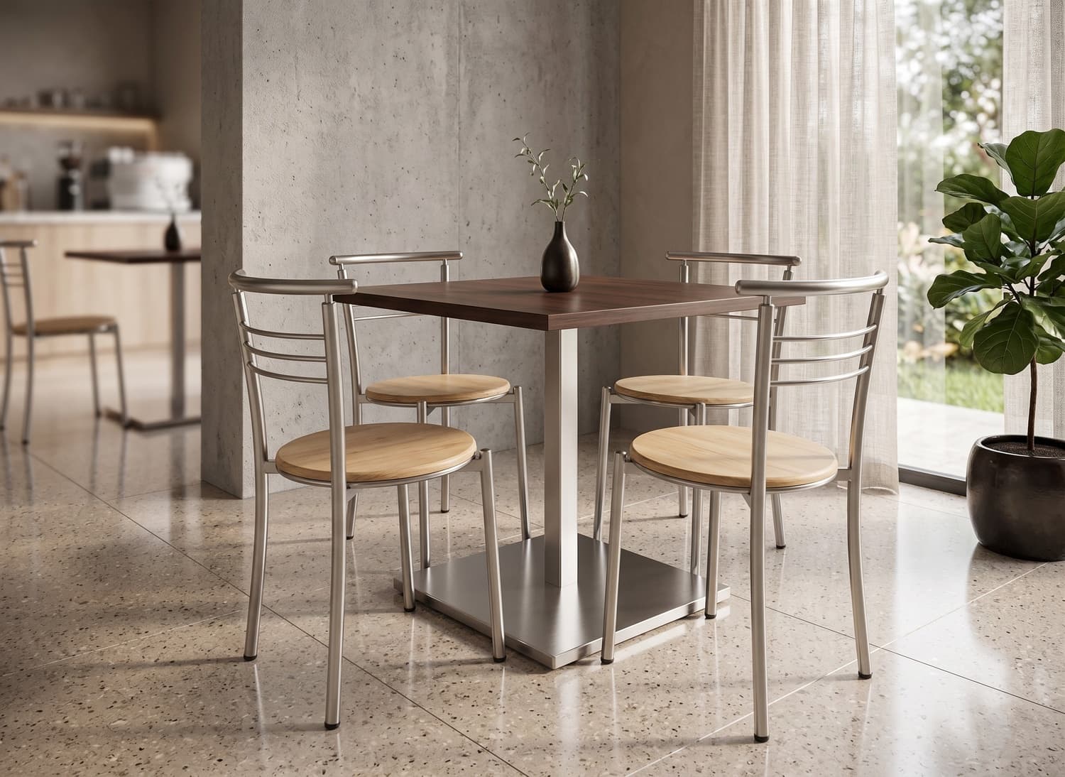 Modern 4 Seater Stainless Steel Dining Set