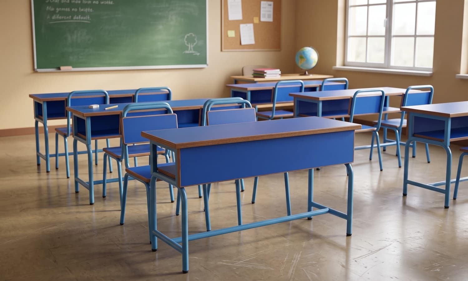 Classic Blue Double Student Desk & 2 Chair Set